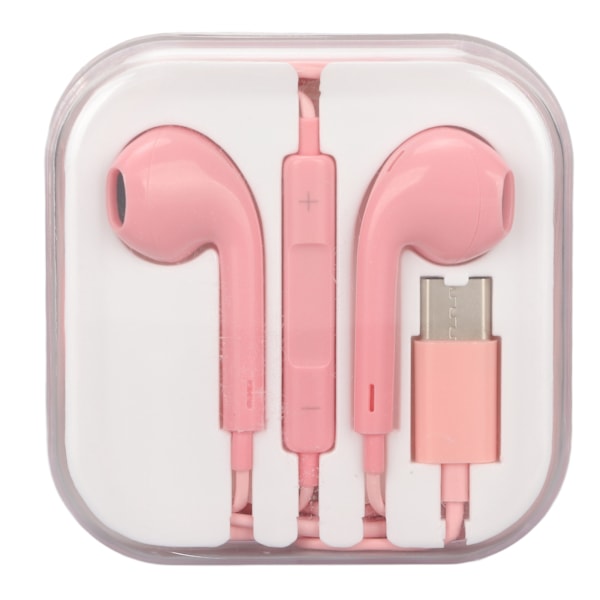 USB C-hörlurar Multifunktions HiFi stereomikrofon och volymkontroll Trådbundna hörlurar för typ C-gränssnittsenhet Rosa