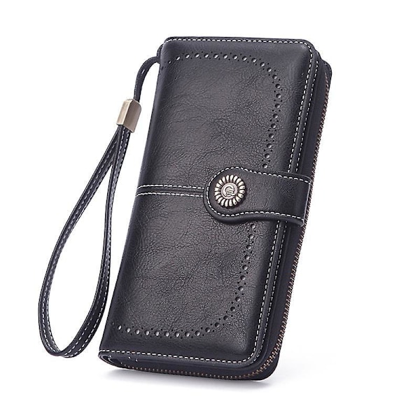 Large Capacity Women's RFID Blocking Leather Wallet with Coin Purse and Card Slots