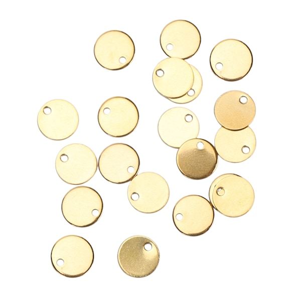 20 stk rustfritt stål rundt anheng DIY hundemerker med hull smykketilbehør Gull 10 mm