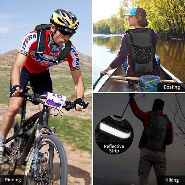 Lätt svart ryggsäck med 2L vattenblåsa - Perfekt för utomhusaktiviteter som jakt, cykling, jogging och festivaler