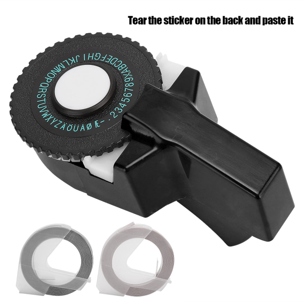 Mini manuaalinen teippivalmistaja koristeellinen värillinen ABS 3D kohokuviointiteippi 9 mm Handbook Blackille