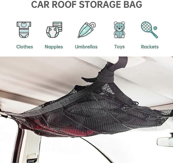 Car Roof Storage Net Pocket Interior Ceiling Cargo Net Bag Car Trunk Storage Bag Sundries Storage Organizer Black, 90x65cm
