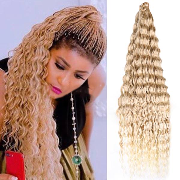 32 tum Virkad hårförlängning Curly Wig Mjuk Bekväm andas hårförlängning Vågig peruk