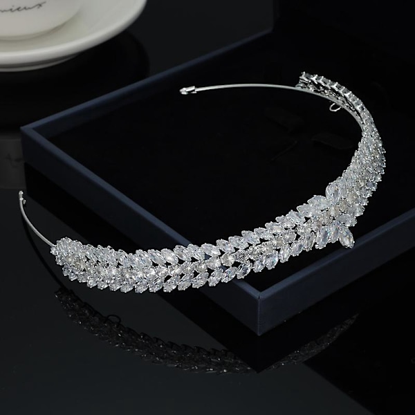 Cubic Zirconia Brudeslør og Krone Hårtilbehør for Kvinner 1 Stykke