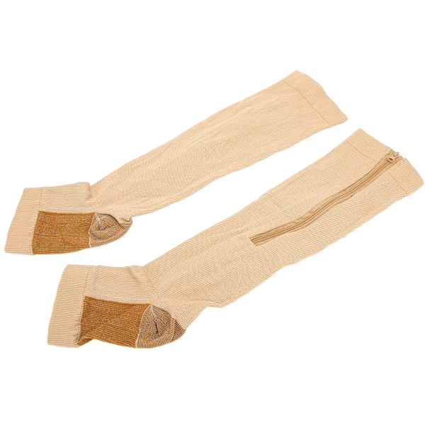 Dragkedja kompressionsstrumpor Mjuk nylon Tvättbar Återanvändbar öppen tå benformande strumpor för kvinnor Hudfärg Splicing L/XL