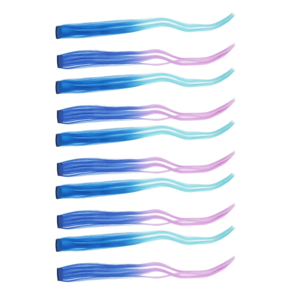 10 kpl Värikkäitä hiuspidennyksiä Sininen Gradientti Kirkkaan Purppura Pitkä Suora Kohohius Hiuskoriste