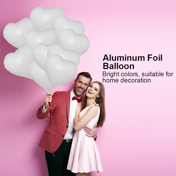 10 stk. 18\" Hjerte Aluminiumfolie Balloner Fest Bryllup Fødselsdag Dekoration (Hvid)