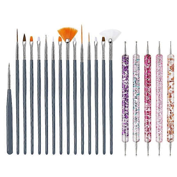 5/20 st Nagelborstar Set, Nagelkonstborstar för Målning, Ritning, Prickning och Gravering, Manikyrverktyg, Akryl, UV Gel och Nagelpulver9