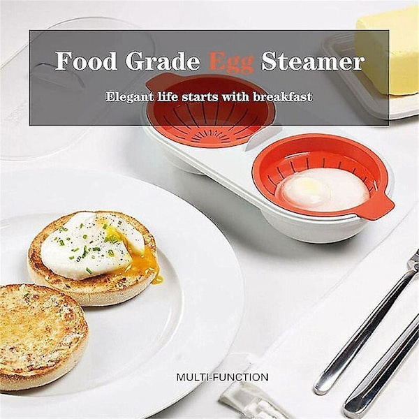 Æggedamper med dræn, Æggepocherer til mikroovn, Non-stick funktion, Æggepocherer kop til mikroovn, Dobbelt kop æggekoger, Køkkenredskab, BPA-fri
