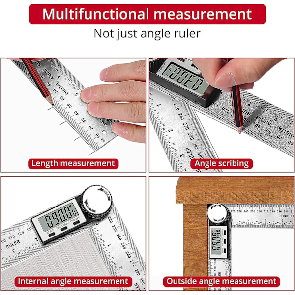 Digital Vinkelmätare 0-360° Digital Inklinometer Rostfritt Stål Vinkelgradskiva Linjal med LCD-Display för Träbearbetning Konstruktion Reparation, 1 st