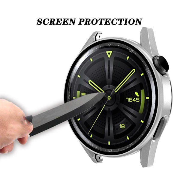 Smartwatch Full Cover Case med herdet glassfilm Smartwatch skjermbeskytter Case for GT3 46mm Sølv