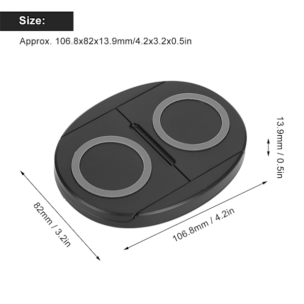 K8 Desktop Trådløs Dobbel Lader Mobiltelefon Hurtiglading Base med Datakabel Svart 5W