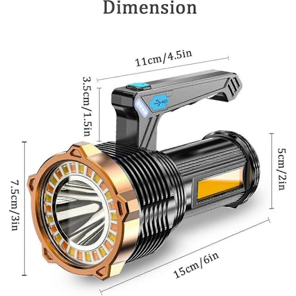 LED Ficklampa Super Stark Portabel Ficklampa COB Arbetslampa 8 Lägen Belysning Uppladdningsbar Lykta Utomhusbelysning Spotlight Handhållen Söklampa för Cam