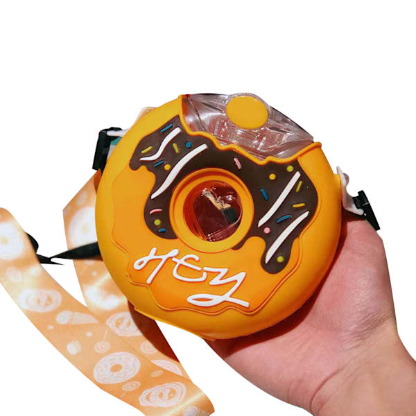 Donut Vannflaske Søt Form Fargerik PC Varmebestandig Bærbar Småbarn Drikkeflaske med Stropp Gul Godteri 380ml