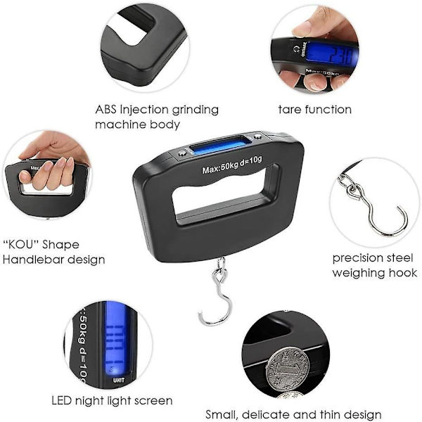 Digital bärbar bagagevåg - 50 kg/10 g noggrannhet för resor, shopping och hemmabruk