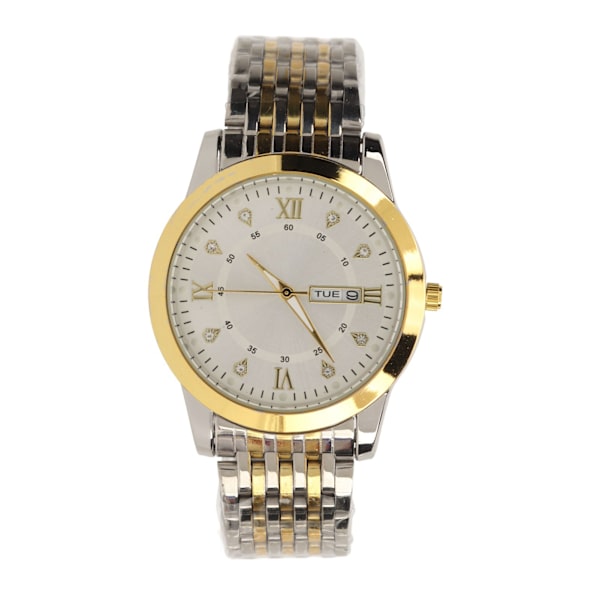 Klocka för män kvarts dag datum vattentät casual lyxig lysande modeklänning klocka med legering armband för affärer guld vit