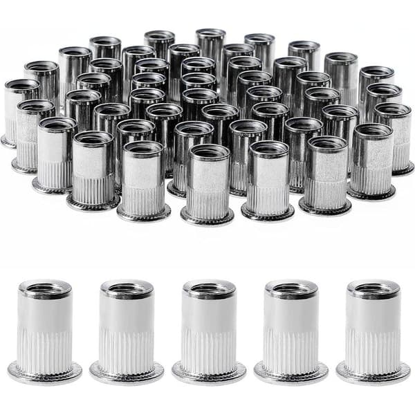 100 stk. M8 blindmutter, blindmutter i rustfritt stål, sortiment av M8 gjengede innsatsmuttere med flatt hode for metall og plast (14 mm x 18 mm)