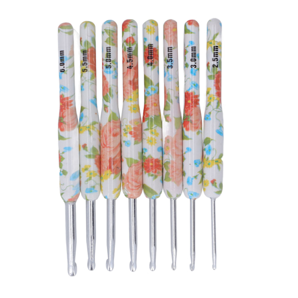 8 st Virknål Set Utskrift Aluminium Hantverk DIY Färgglad virknål Ergonomisk sticknål för stickare för sömnad Gul liten blomma