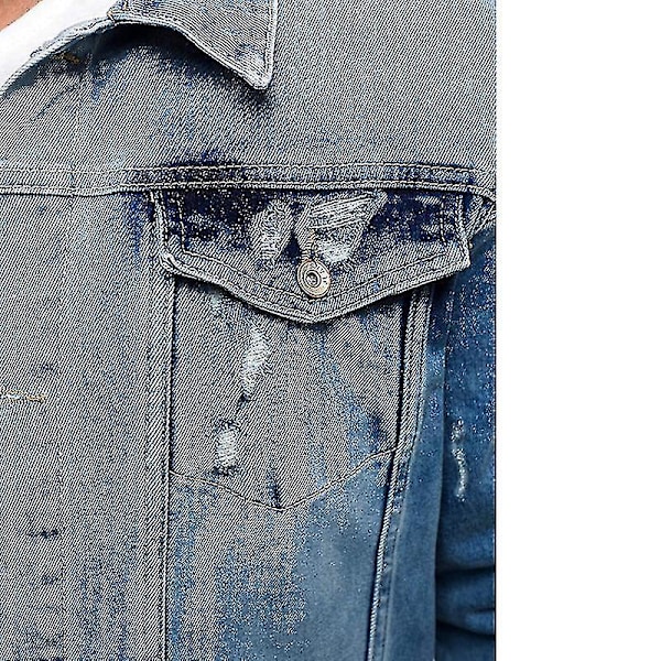Stilfuld lang herre denimjakke med flænger til forår og efterår M BLUE