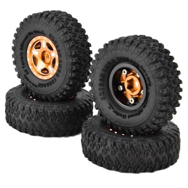 4 st 1 tum gummidäck aluminiumfälgar passar för Axial SCX24 90081 AXI00001 AXI00002 1/24 Crawler CarGold