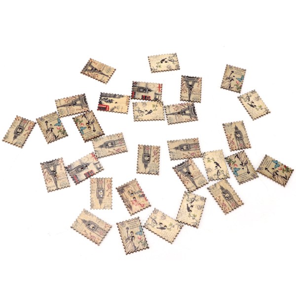 30 stk tre knapper retro frimerker form trebrikker dekorasjonstilbehør for DIY håndverk sying