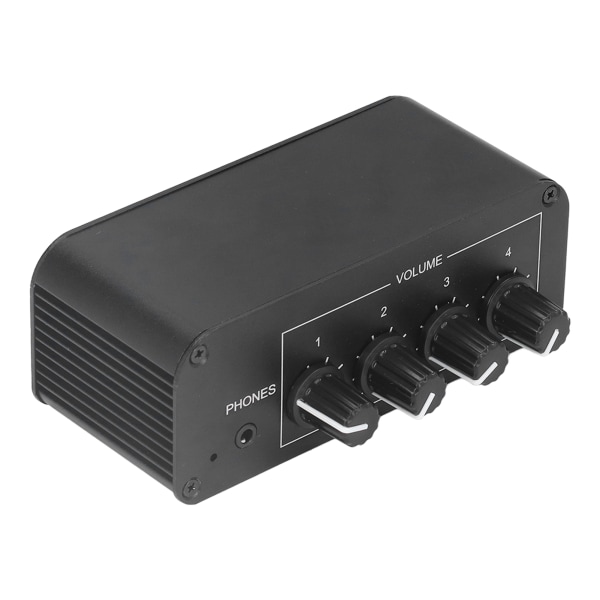 Stereo Sound Mixer 4 Kanal RCA Input og Output Mini Stereo Mixer med separate lydstyrkekontroller til hovedtelefoner