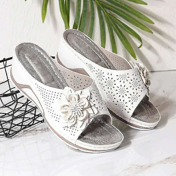 Ortopediske sandaler for kvinner med buesupport og hul kileblomstdesign39 Rosa
