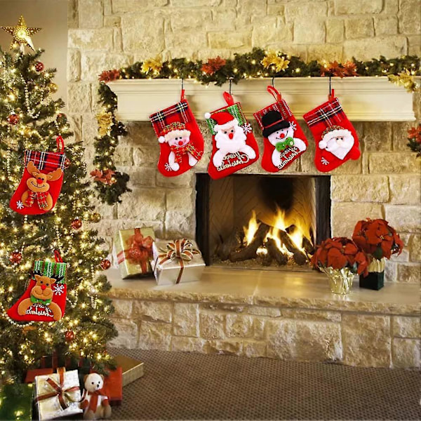 Julstrumpor, 4 st Julstrumpor Hängande Väska, Jultomte Ren Snögubbe Björn Strumpor, Familj Julgransdekoration, Godisväska