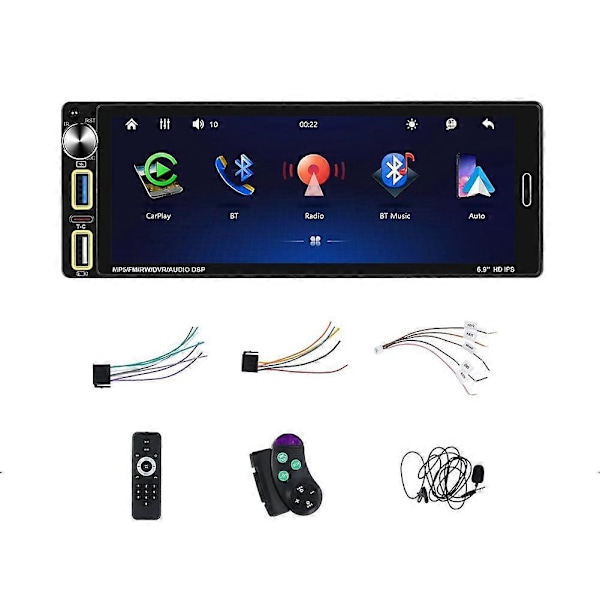Enkel Din Bilstereo, 6,9 tums IPS Touch Screen Bilradio