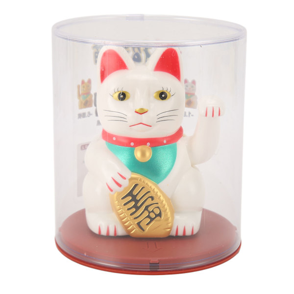 4in Solar Lucky Fortune Cat med vinkande arm Solar Powered Feng Shui Lucky Cats Lucky Beckoning Waving Wealth Cat Heminredning Vit MLY23056 1