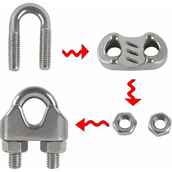 M8 Kabelbånd U-bolt Kabelklemme 304 Rustfritt Stål Kabelklemme Sal Wire Rope Clips for Klesstativ Utendørs 10 stk