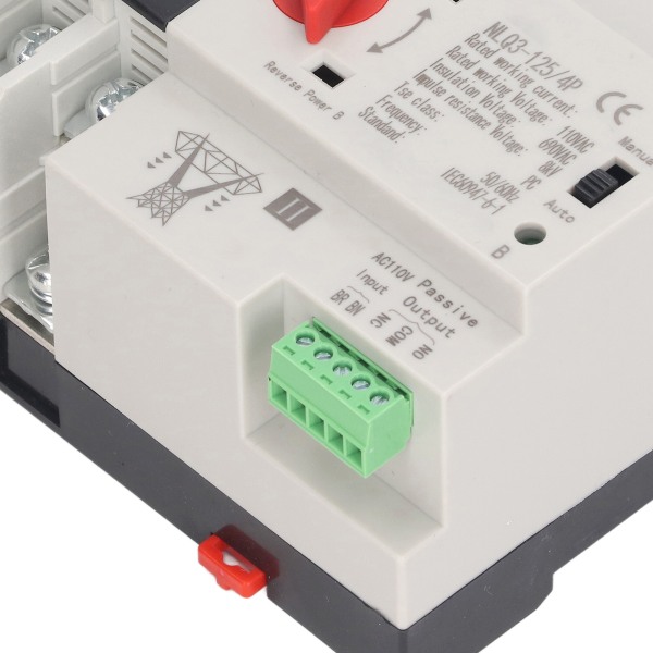 4P Automatisk omskifter Dual Power Changeover Switch 35mm Skinnemontering AC110V 80A