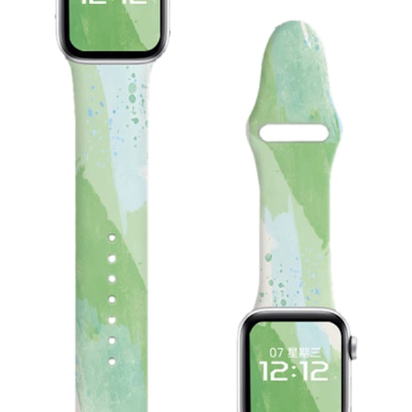 Blomstermønstret smartklokkebånd erstatning myk silikon sportsklokkestropp for Iwatch 7-serien grønn farge 38/40/41MM