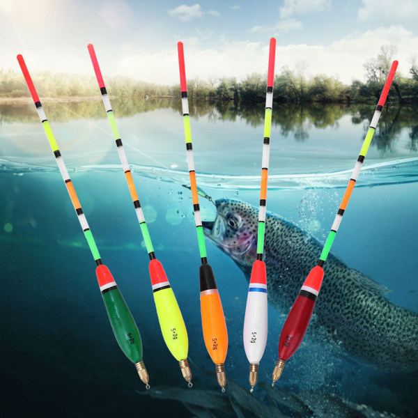 5 STK Multifarge Balsa Wood Fishing Float Bobber Bite Indikator fiskeutstyr (5+2g)