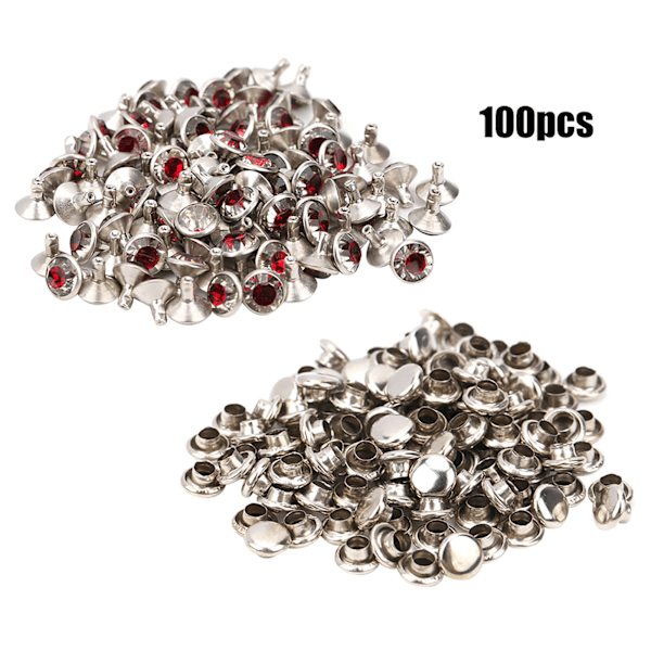 100 kpl kristallirhinestone-putkiniittiä matkatavaroihin / kenkiin / hattuihin / vaatteiden lisävarusteisiin 9 mm punainen sydän valkoinen timantti