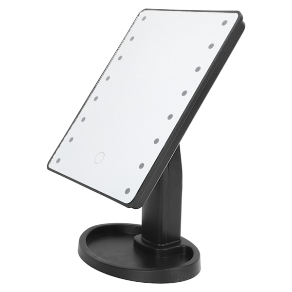 LED-sminkningsspegel, rektangulär, 16 pärlor, USB-uppladdningsbar, vinkeljusterbar, bärbar resespegel, svart PP