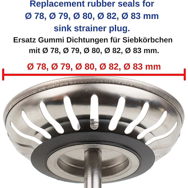 5 stycken packningar i elastomer för silinsatser, 3 förpackningar, ytterdiameter 54 mm, innerdiameter 32 mm, 4,6 mm tjock, reservdel för diskbänkspluggar