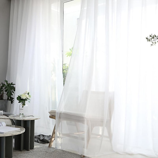 1 Styk Hvidt Tyndt Voile Gardiner 137cm*228cm Semi-Transparent Øjet Linned Effekt Vinduesdekorationer Moderne Stue Soveværelse Køkken Altan Karnap
