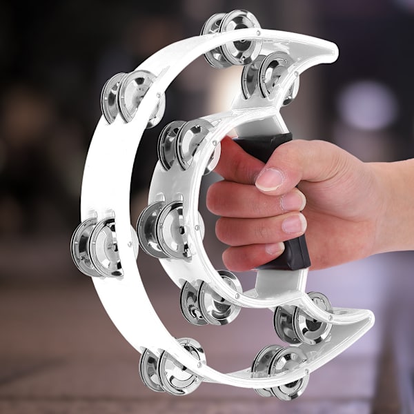 Handbell Tambourine Percussion Instrument - Double Row Jingles (Hvid) White
