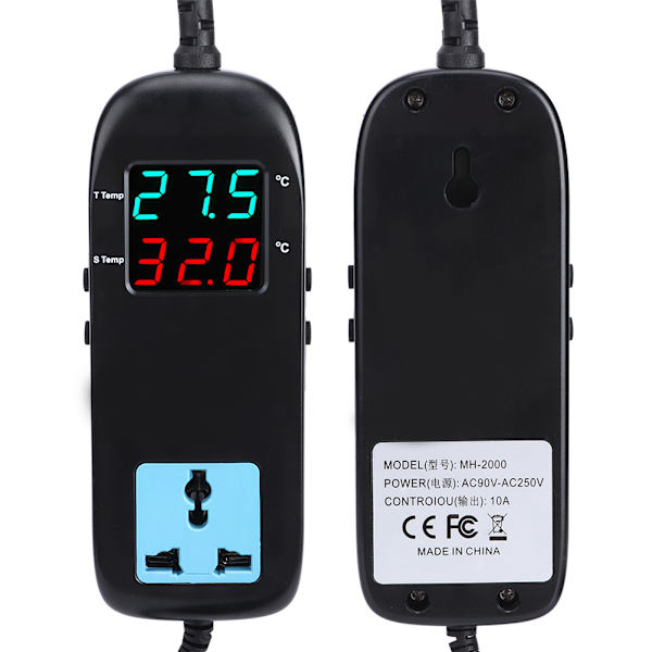 90-250V Digital Display Temperaturregulator Elektronisk Termostat med Strømkabel EU-plugg