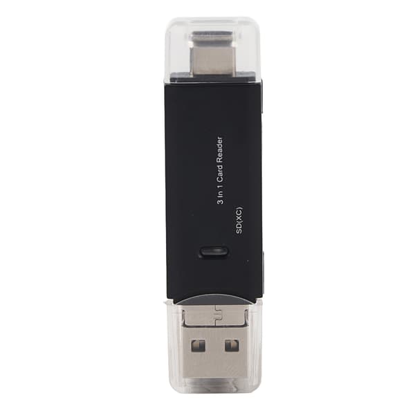 Ny Multifunktionel 3 i 1 Type C Micro USB Kortlæser Højhastighedsoverførsel (Sort)
