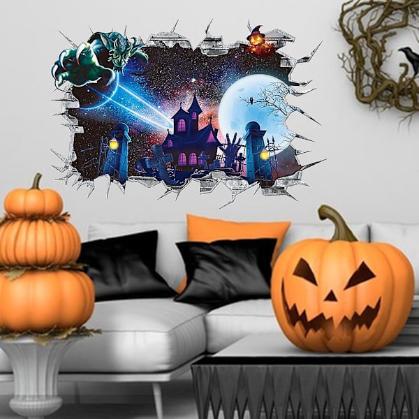 Halloween 3D Knust Vindue Sticker - Djævel Halloween Dekoration