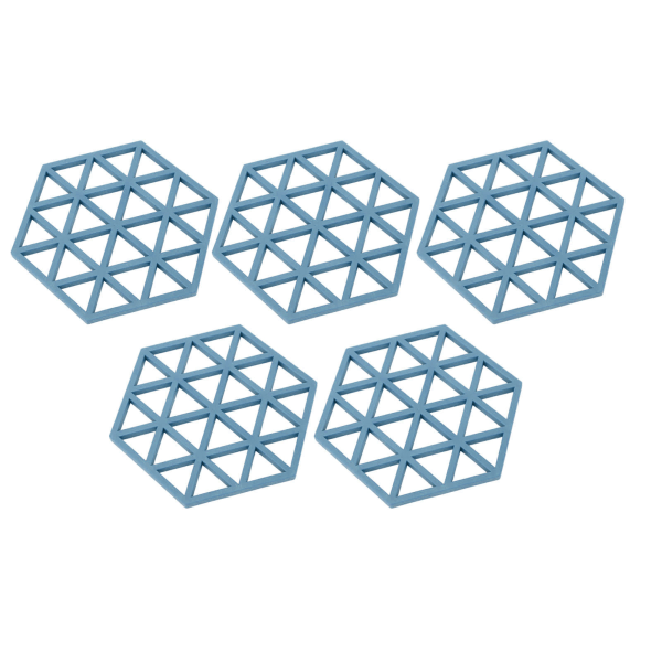 5 stk Silikon Hexagon Plassmatte Varmeisolasjon Tallerken Kopp Skål Matte for Spisebord Blå