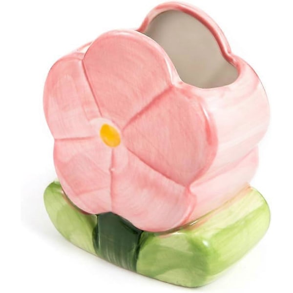 Blomst Blyantholder Keramisk Skrivebordsornamenter Skrivebord Kontor Organizer Papirvarer Hylde Opbevaringskrukke (Pink-B)