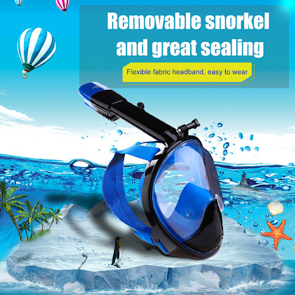 Keep Diving Full-face Snorkeling Mask Diving 2 i 1 Tørr Pust Undervanns Svømme Tube (Blå, M)