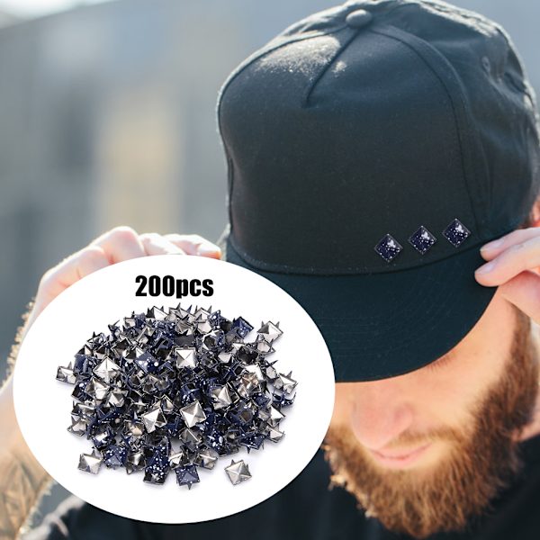 200 stk. firkantede nitter i metal - stilfuldt DIY tilbehør til sko, tasker og hatte - 9 mm dyb blå bund med hvide prikker