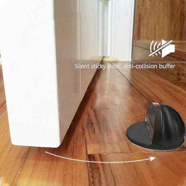 4 Stykker Gulv Dørstopper i Rustfritt Stål Oval Selvklebende Dørstopper med Selvklebende Puter Ingen Boring Nødvendig, Svart
