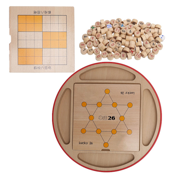 5 i 1 Sudoku-sjakkbrett i tre, multifunksjonelt, pedagogisk puslespill for barn