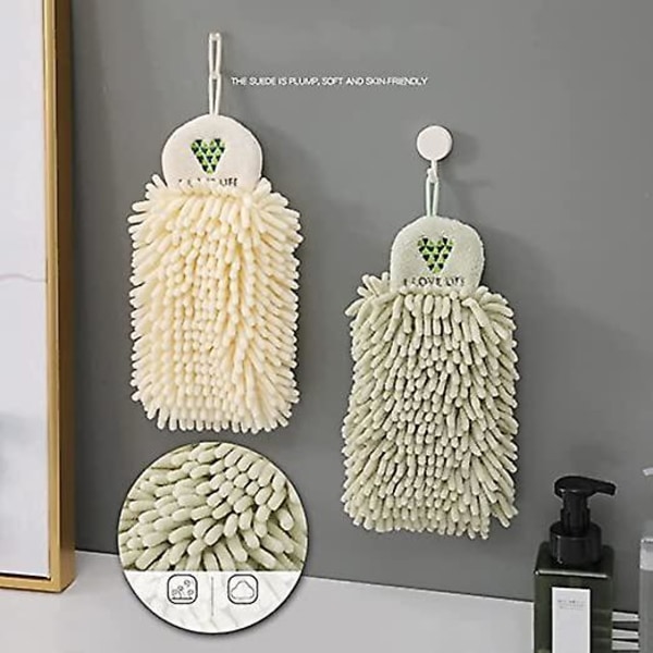 2-pack Kökshängande Handdukar i Chenille, Set med Hand- och Ansiktshanddukar, Badrums Handdukar