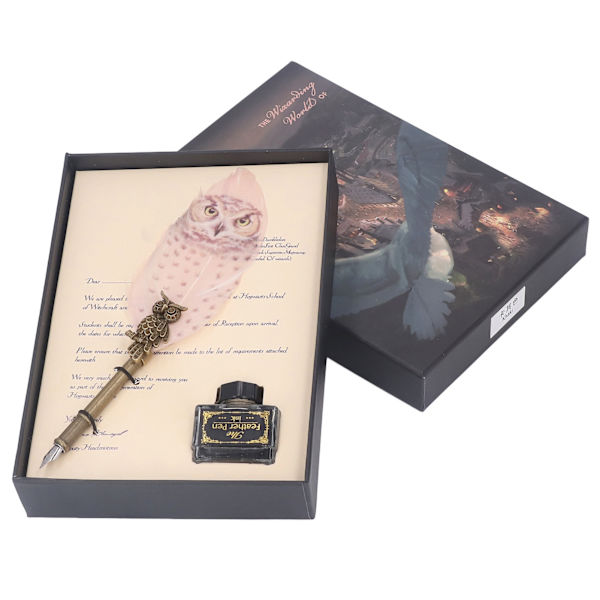Fjäderpenna Set Rostfritt Stål Spets Retro Relief Uggla Metallfat Utsökt Texturerad Quill Pen Presentkit